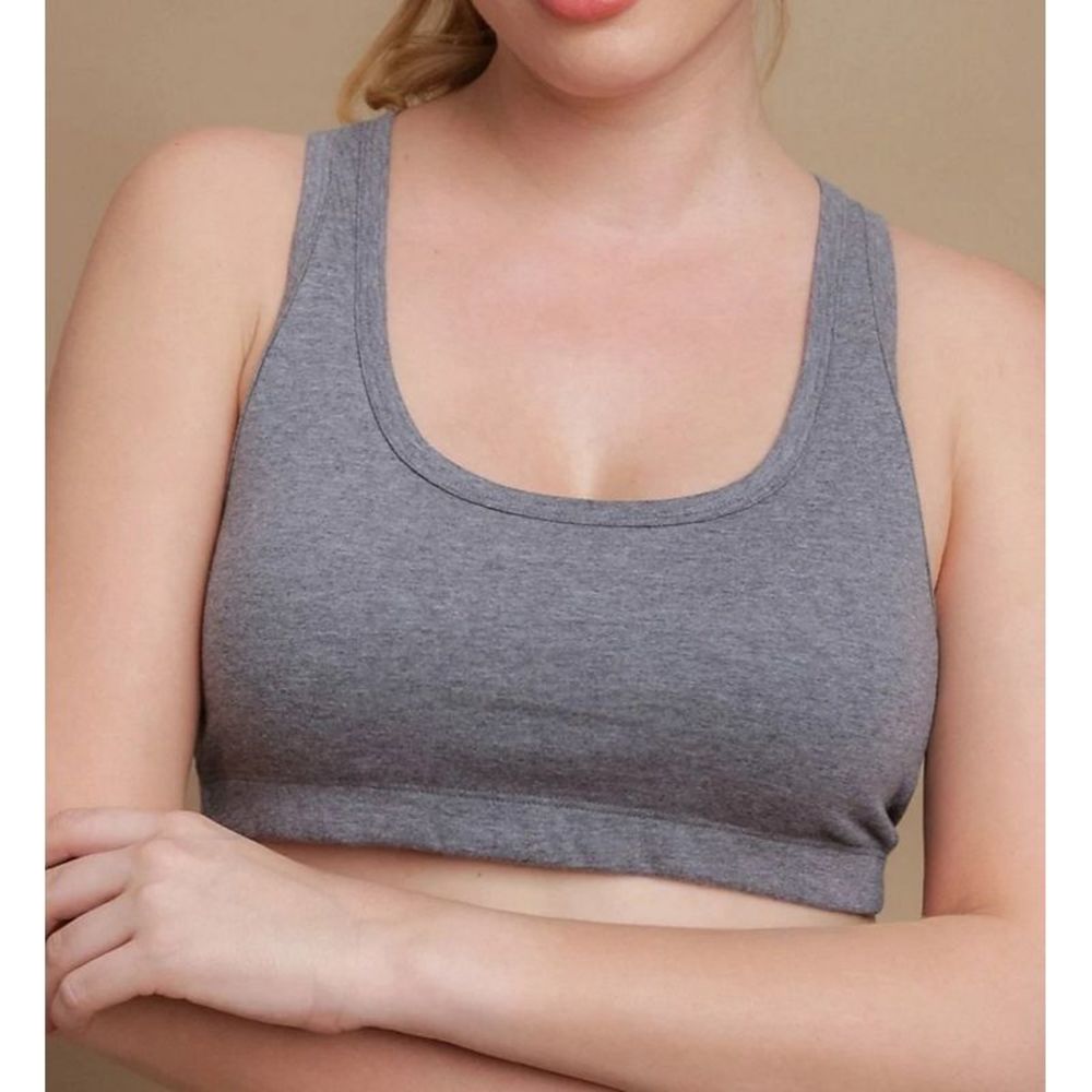 Cottonique Latex Free Organic Cotton Racerback Croptop Bra - Melange Grey
